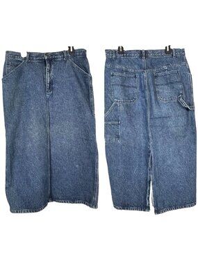 Chadwicks Womens Denim Carpenter Skirt size 14P Stonewashed Blue Jean Slit